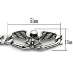Men's high polished skull bracelet featuring winged skull design with precise measurements for style and fit