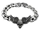 VacationGrabs men's high polished skull bracelet with detailed wing design and sturdy chain