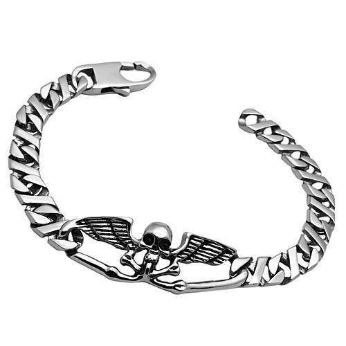 Men's high polished skull bracelet with winged design and secure clasp for stylish accessorizing