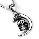 Men's high polished skull necklace with a sleek design and a silver chain for stylish men