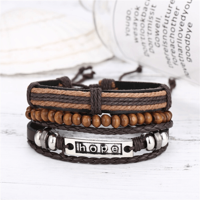 Men's Jewelry - Wristbands Mens Hope Wristband Multi-Layer Adjustable Bracelet Set