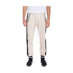WEIV mens jogger sweatpants in beige with black side panels and zippered pockets
