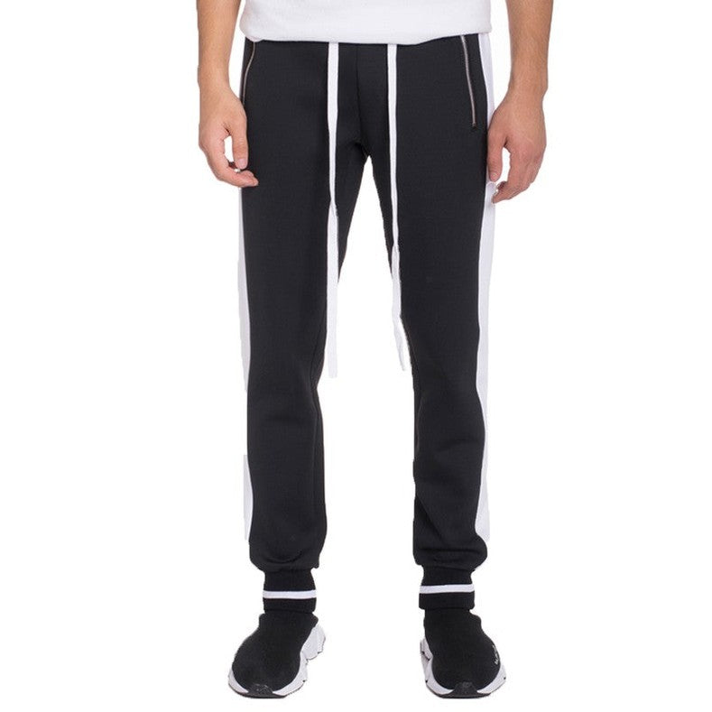 WEIV black and white mens jogger sweatpants with drawstring waist and tapered fit