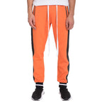 WEIV orange mens jogger sweatpants with black side stripes and white drawstrings
