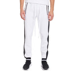 WEIV mens jogger sweatpants in white with black side panels and zipper pockets