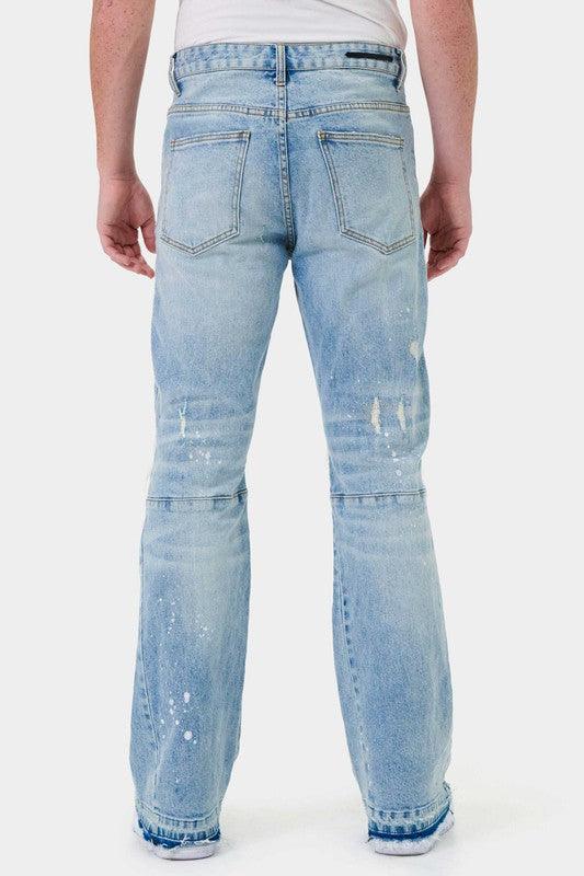 Men's Pants - Jeans Mens Knee Destroyed Slim Flare Denim Jeans