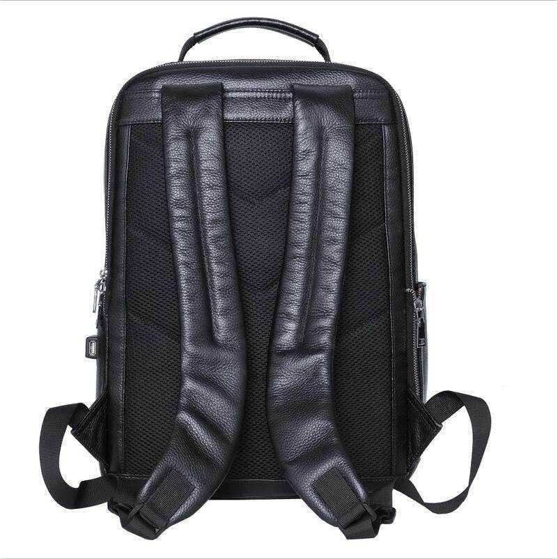Mens Laptop Backpack Genuine Leather Usb Charger Waterproof - VacationGrabs