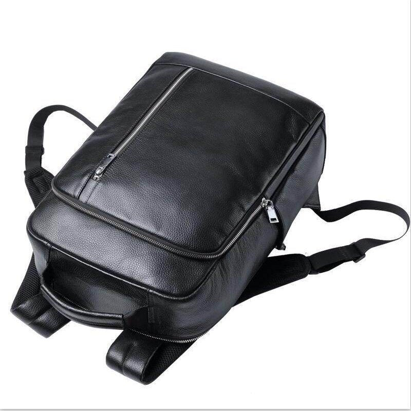 Mens Laptop Backpack Genuine Leather Usb Charger Waterproof - VacationGrabs