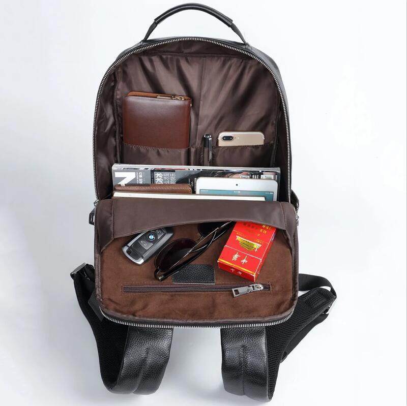 Mens Laptop Backpack Genuine Leather Usb Charger Waterproof - VacationGrabs