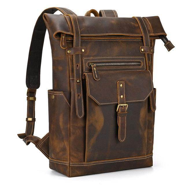 Mens leather backpack 17 inch with multiple pockets and durable design for everyday use