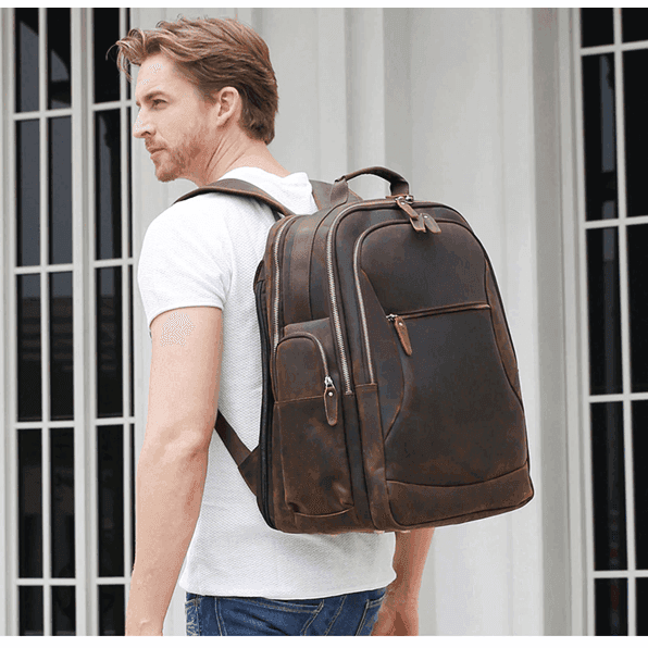Mens leather backpack chair combo by VacationGrabs for stylish travel and comfort