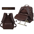 Mens leather backpack chair combo with adjustable straps and side pocket for functionality