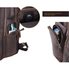 Mens leather backpack chair combo with side pockets for multifunctional use and charging capability