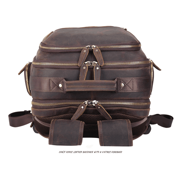 Mens leather backpack chair combo with multiple zippered compartments and adjustable straps