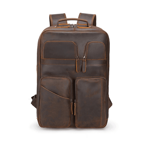 VacationGrabs mens leather backpack with multiple front pockets and adjustable straps for versatile use