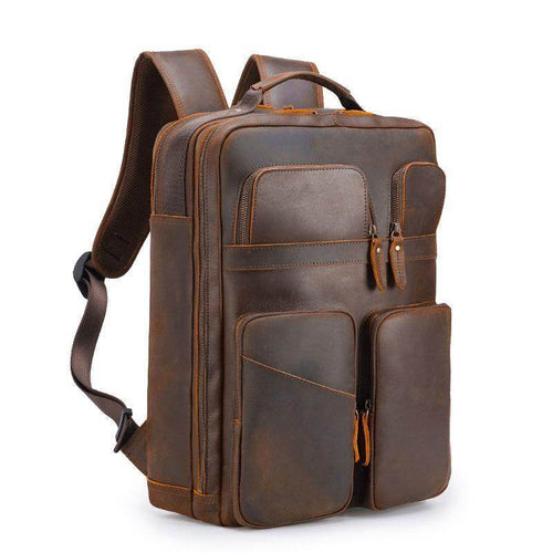 Mens leather backpack from VacationGrabs with multiple pockets and durable design for everyday use