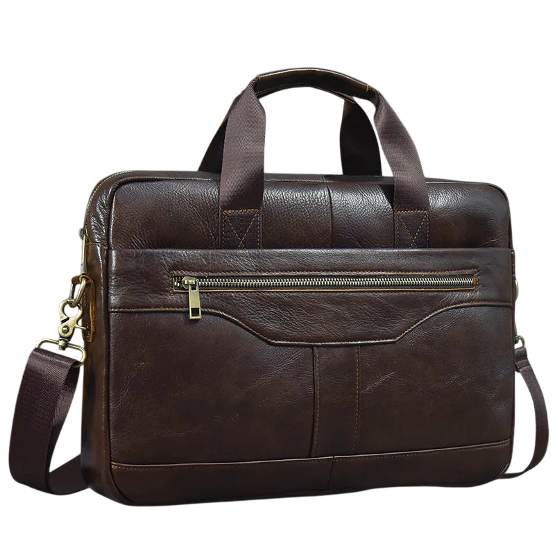 Maletín de cuero para hombre, bolso para portátil de 15,6", cuero de capa superior