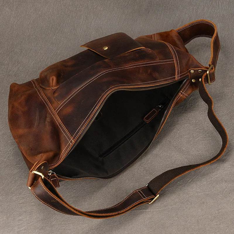 men's leather chest bag, brown, perfect for daily use and travel
