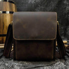 Men's leather crossbody bags in dark brown with stylish flap for everyday use