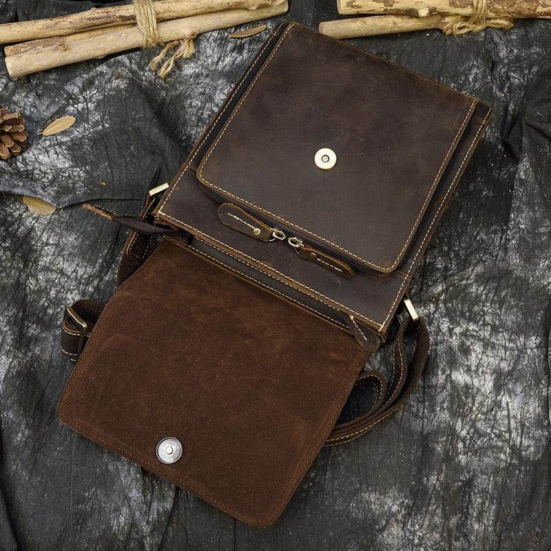 VacationGrabs Brown Leather Shoulder Messenger Bag with Multiple Compartments for Travel and Everyday Use