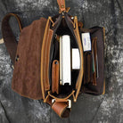 Open view of VacationGrabs mens leather crossbody bags showing spacious interior with organized compartments