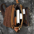 Open view of VacationGrabs mens leather crossbody bags showing spacious interior with organized compartments