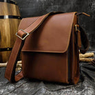 VacationGrabs mens leather crossbody bags in brown with adjustable strap and front pocket for everyday use