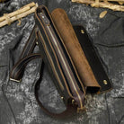 Mens leather crossbody bags with multiple zippered compartments for organized storage