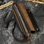 Mens leather crossbody bags with multiple zippered compartments for organized storage