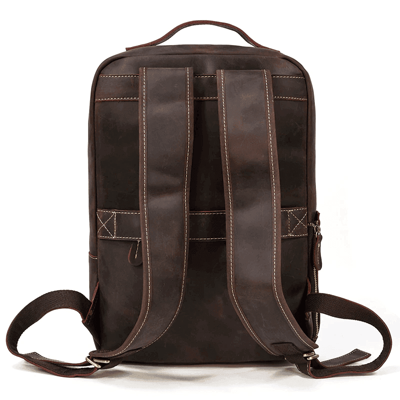 Stylish mens leather laptop backpack with two sturdy straps and a sleek design