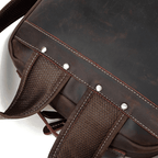 Close-up of VacationGrabs mens leather laptop backpack showing durable stitching and sturdy straps
