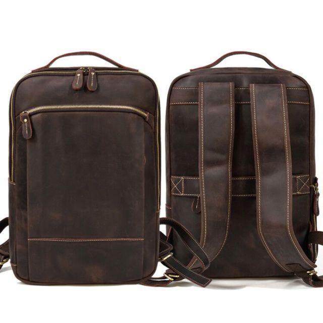 VacationGrabs mens leather laptop backpack with durable design and spacious compartments for travel and work