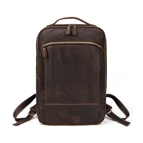 Mens leather laptop backpack by VacationGrabs with sleek design and multiple pockets for easy organization