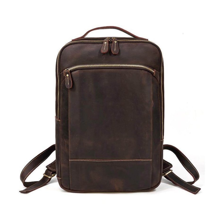 Mens leather laptop backpack by VacationGrabs with sleek design and multiple pockets for easy organization
