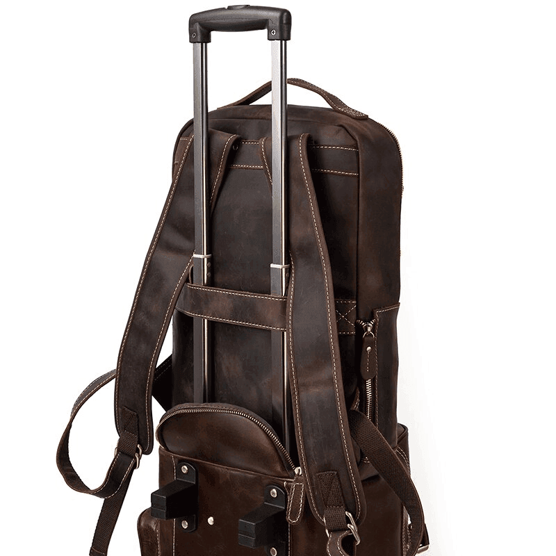 VacationGrabs mens leather laptop backpack with retractable handle and comfortable straps