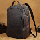 VacationGrabs mens leather travel backpack in dark brown with multiple compartments for organization