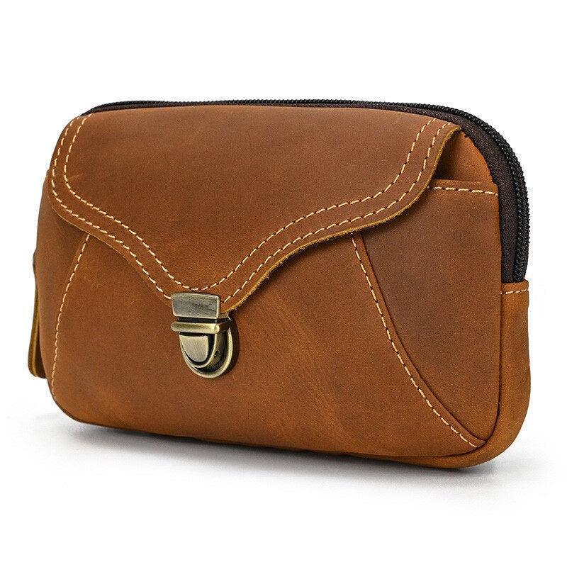 Mens Leather Waist Pack Hands-Free Belt Pouch Outdoor Travel Bag