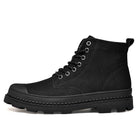 Men's leather walking boots in black with rugged sole for outdoor adventures and comfort