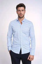 Men’s Light Blue Shirt with Minimal Black Pattern – front view