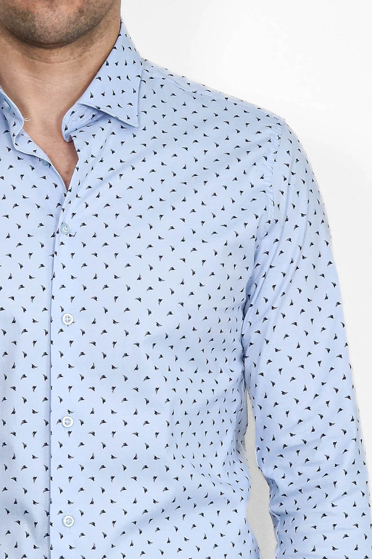 Men’s Light Blue Shirt with Minimal Black Pattern – detail view