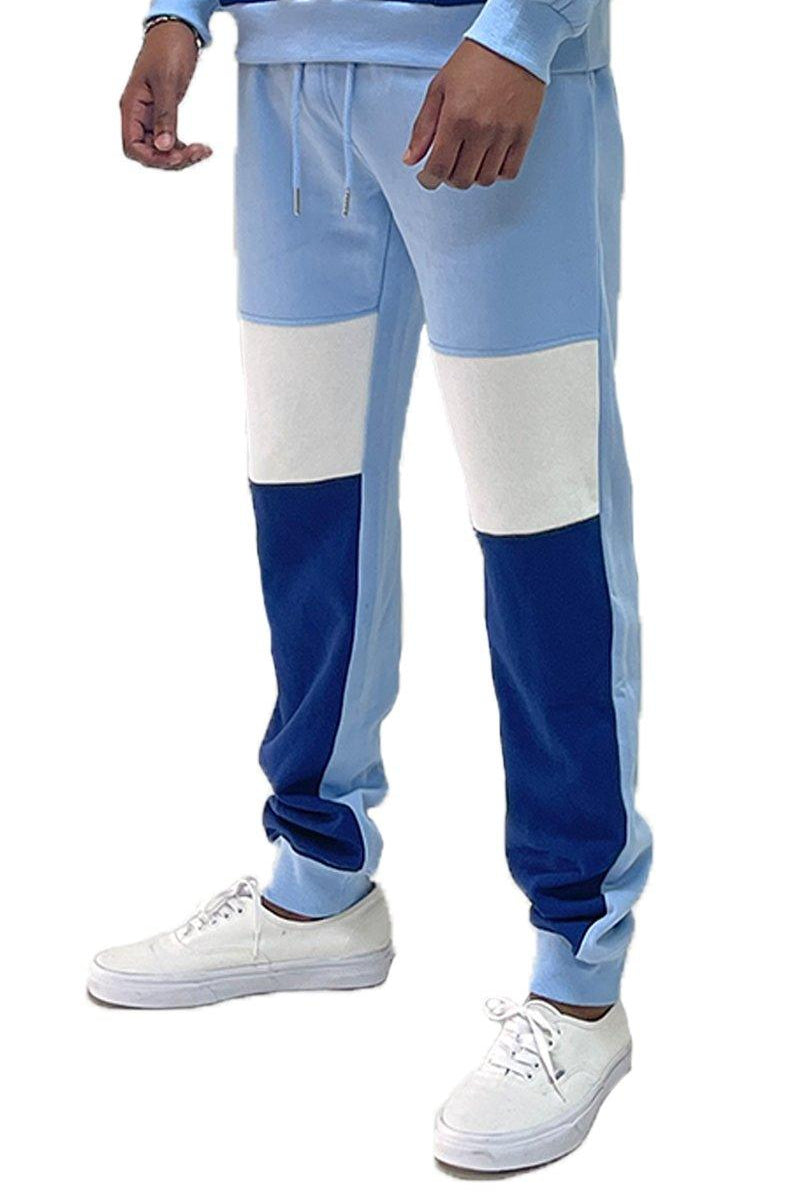 Men's Pants - Joggers Mens Light Blue White And Blue Color Block Sweat Pants