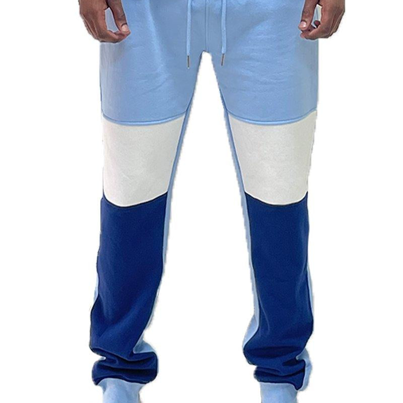 Men's Pants - Joggers Mens Light Blue White And Blue Color Block Sweat Pants