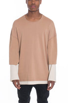 Men's Shirts Mens Light Brown Double Layered LS T Shirt