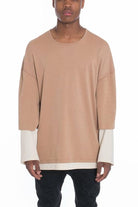 Men's Shirts Mens Light Brown Double Layered LS T Shirt