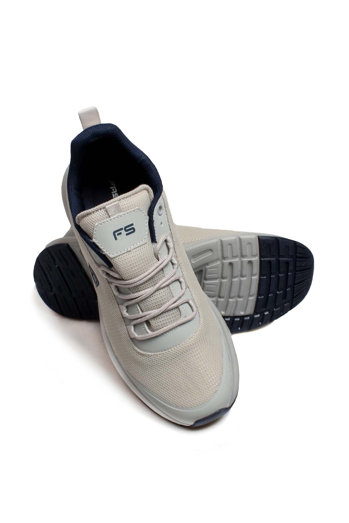 Men's Light Gray Athletic Sneakers with Navy Accents – styled view