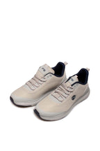 Men's Light Gray Athletic Sneakers with Navy Accents – close up view