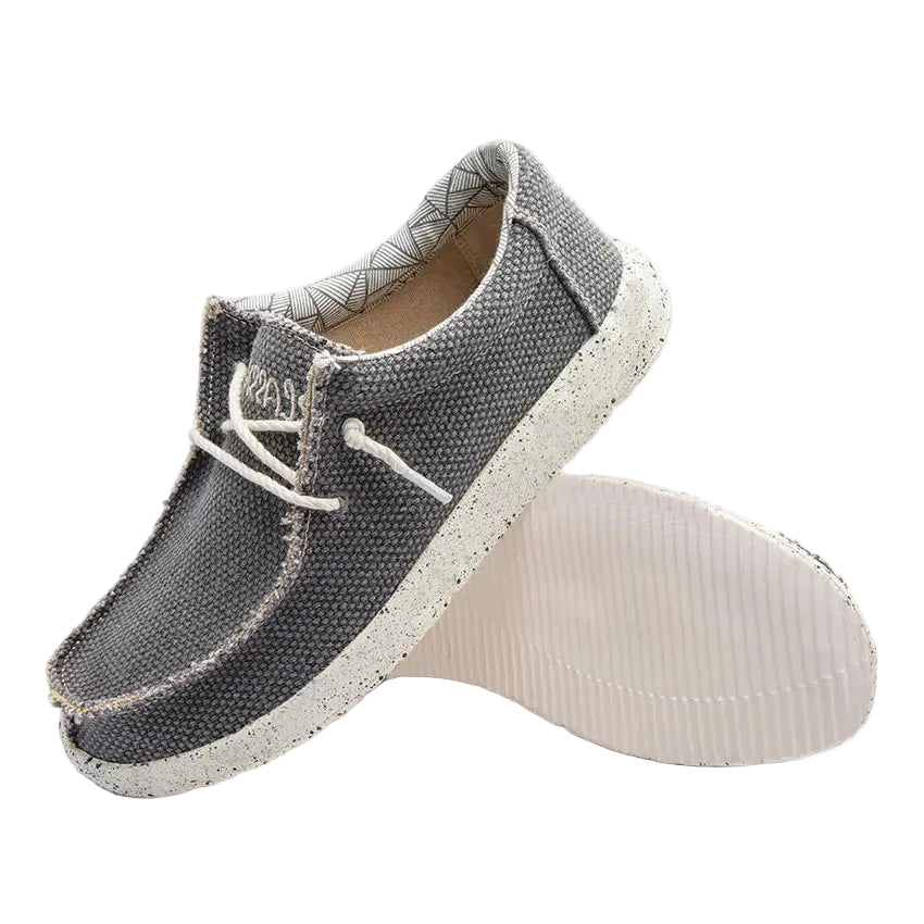 Men's lightweight travel city walk shoes in gray canvas for comfortable outings