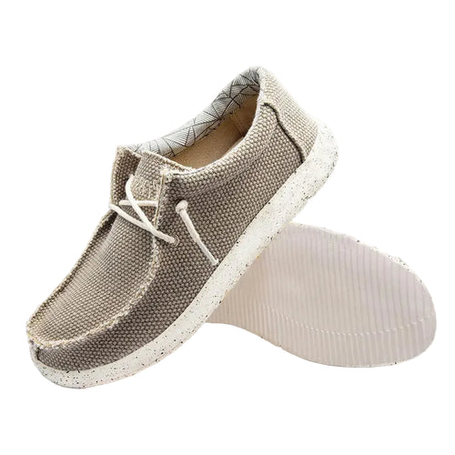 Mens lightweight travel city walk shoes in tan canvas material
