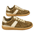 Brown suede mens loafers for casual wear with white accents