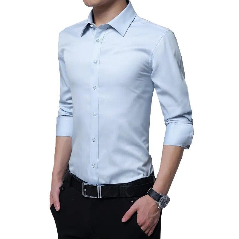 Men's Shirts Mens Long Sleeve Casual Dress Shirts Solid Color Button Down Collar